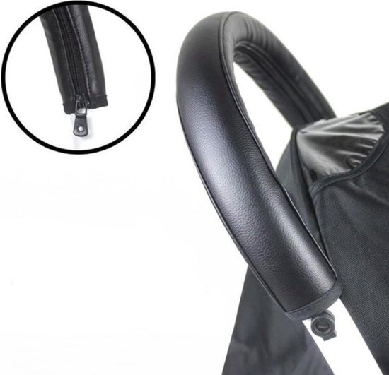 WiseGoods - Kinderwagen Handvat Cover - Kinderwagen Accessoires - Buggy Beschermhoes - Baby - Kunstleer - 53x11cm - Zwart van WiseGoods