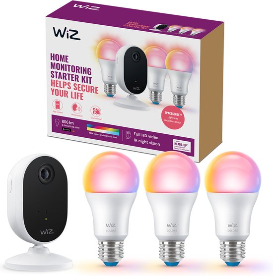 WiZ Slimme Camera voor binnen, Home Monitoring-starterkit, Slimme verlichtingsset, Wit, Geïntegreerde led, 806 lm, 8,5 W, 60 W van WiZ