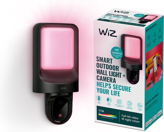 WiZ Slimme lamp met Camera voor buiten - Bedrade camera - Koppel met WiZ slimme verlichting - Beweging- en geluidsdetectie -Wi-Fi van WiZ