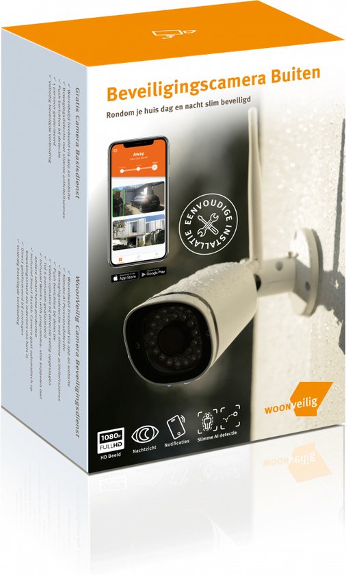 WoonVeilig Beveiligingscamera Buiten - WoonVeilig Buitencamera met slimme mensherkenning - Camera beveiliging voor buiten van WoonVeilig