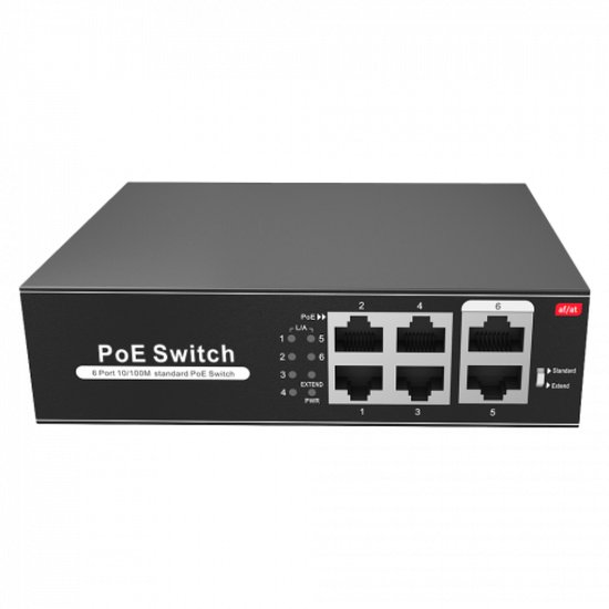 X-Security Poe switch 4X PoE-poorten + 2X Uplink RJ45 48V PoE van X-Security