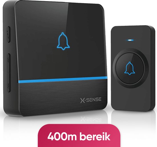 X-Sense Draadloze deurbel met 1 ontvanger - Zwart - Bereik 400 meter - Waterdicht - Ontvangers zonder batterijen - 52 melodieën