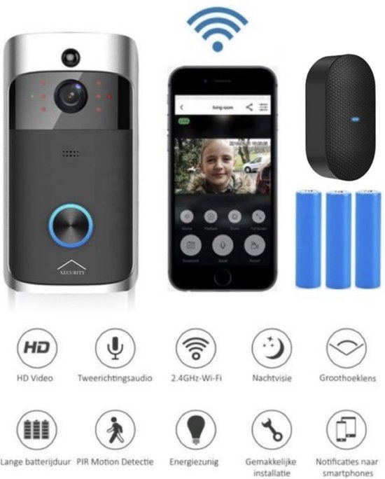 Xecurity X-One Deurbelset - HD WiFi Video Deurbel Draadloos met Camera - Silver Grey van Xecurity