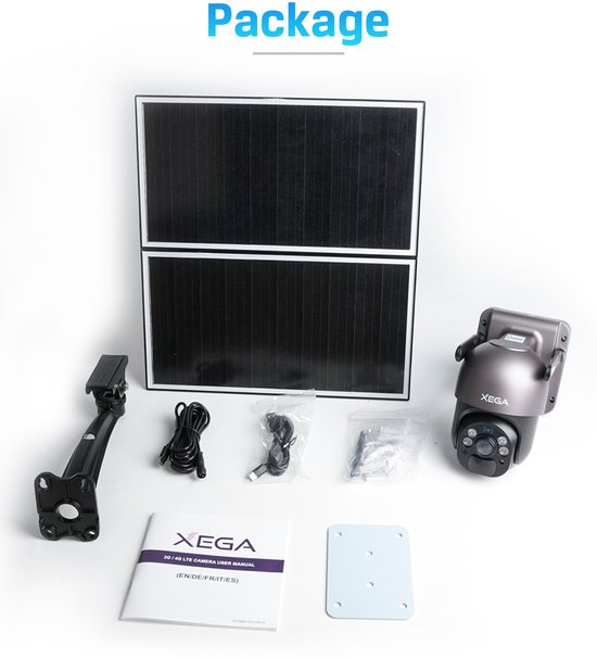 Xega 4G LTE Beveiligingscamera - Met 20W Zonnepaneel & 2wmAh Batterij - 2K Beeldkwaliteit - Geschikt voor Gebieden Zonder WiFi Camera- IP66 waterdicht Energieklasse A+++ van Merkloos