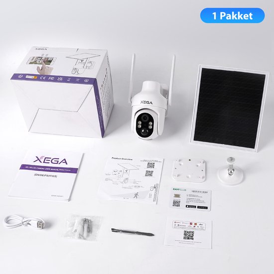 Xega 4G LTE Buitencamera met Zonnepaneel - 2K 3MP Beveiligingscamera - SIM Kaart - Geen WiFi Nodig - IP66 Waterdicht - PIR Detectie Camera van Merkloos