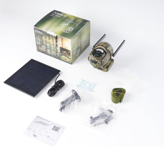 Xega 4G LTE Zonne-energie Wildcamera - 2K PTZ Camera met SIM Kaart, Kleuren Nachtzicht, PIR Detectie, Live Streaming, IP66 Waterdicht, Cloud/TF Opslag van Merkloos