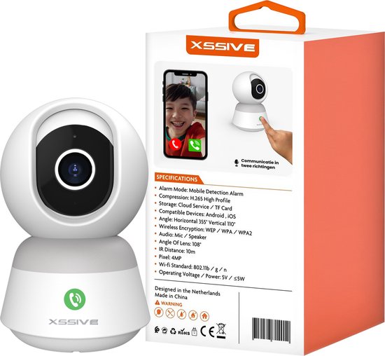 Xssive IP Camera Binnen - 2K QHD - Wifi Beveiligingscamera met Terugbelfunctie, Nachtzicht en Bewegingsdetectie - Voor Huisdiercamera, Babyfoon met Camera & App van Xssive