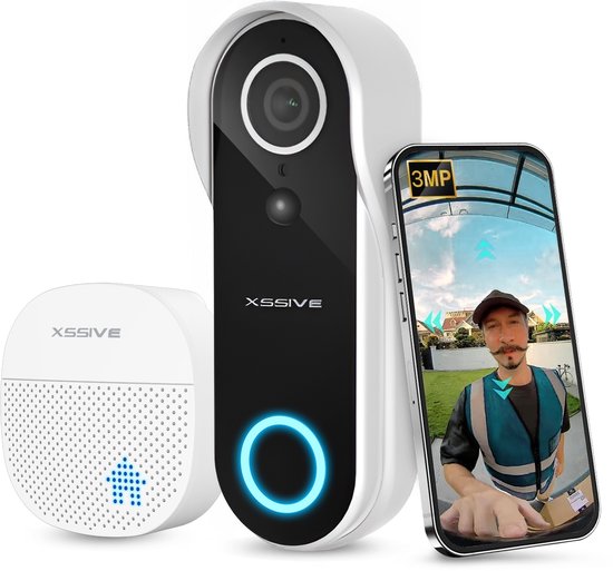 Xssive Video Deurbel met Camera - Bedraad & Draadloos - Slimme Draadloze Deurbel met Camera WiFi - Inclusief Chime - Full HD Videodeurbel - Nachtzicht & PIR Bewegingssensor - Geschikt voor iPhone, Samsung, Android - Zonder Abonnement van Xssive