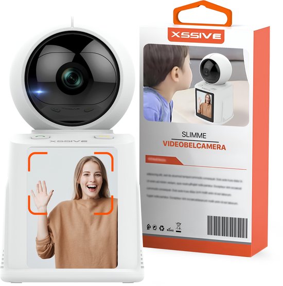 Xssive - WiFi Camera - Binnen Camera met Belfunctie, Scherm en App - IP Camera met Videobellen - Ideaal als Senioren Camera, Babyfoon & Huisdiercamera (Hondencamera) - Full HD - Pan-Tilt - Draaibaar 360 Graden - Nachtzicht - Zonder Abonnement van Xssive