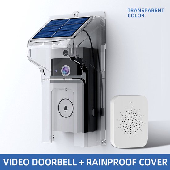 YAGXIG Draadloze Video Deurbel - Slimme Deurbel - met Intercomfunctie - met Zonnebescherming - Oplaadbaar - IP44 Waterdicht - 3600mAh Batterij - Wit