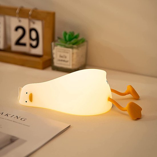 Ynkkvre - LED Lying Flat Duck Night Light - Oplaadbare Nachtlamp - Drie Verlichtingsniveaus + Tweekleurig Licht (Warmwit/Koelwit) - 1 Stuk - Kinderkamerlamp Zacht Geel van Ynkkvre