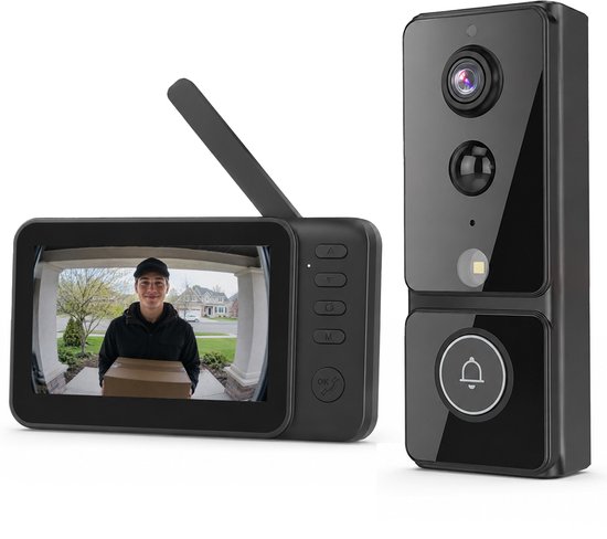 Zeerkeer Video Deurbel met Camera & 4,5" Scherm - Draadloos - Zonder Abonnement - Geen WiFi Nodig - 170° Groothoek - IP65 Waterdicht - PIR Detectie - 4000 mAh Batterij