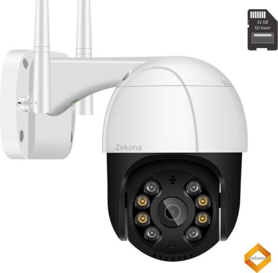Zekona 20C Wit - IP Camera Beveiliging - Buiten - Beveiligingscamera - Bewakingscamera - Buiten Camera met Nachtzicht - WiFi 4x Digitale Zoom + 32 GB SD Kaart van Zekona