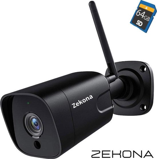 Zekona 30C - 5MP Beveiligingscamera voor Buiten & Binnen - Buitencamera met Nachtzicht tot 25m - Bewakingscamera Draadloos Buiten - Met Stalen Behuizing & IR Nachtvisie - 4x Digitale Zoom - Inclusief 64GB SD Kaart van Merkloos