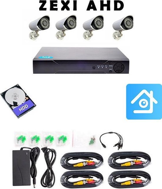 ZEXI AHD - Beveiligingscamera set met 4 Cameras- Home Security - Met Opslag - Bekabeld - Voor Buiten - 4 Camera's - Compleet Systeem – CCTV - Met 500GB van Merkloos