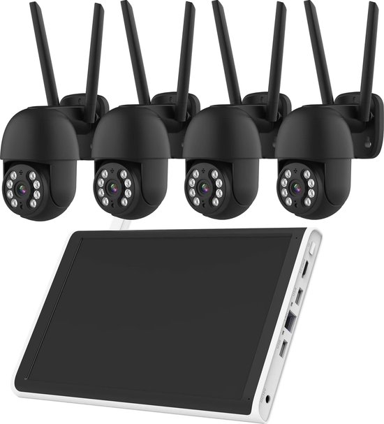 Zexi Beveiligingscamera met scherm | 4 Camera’s | Wifi Camera Set | Dome IP Camera’s | Bewegingsdetectie gekleurd nachtzicht | Audio | AI Bestuurbaar | Zwart Kleur van Merkloos