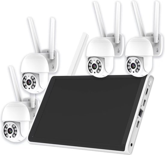 Zexi Beveiligingscamera met scherm | 4 Camera’s | Wifi Camera Set | Dome IP Camera’s | Bewegingsdetectie gekleurd nachtzicht | Audio | AI Bestuurbaar van Merkloos