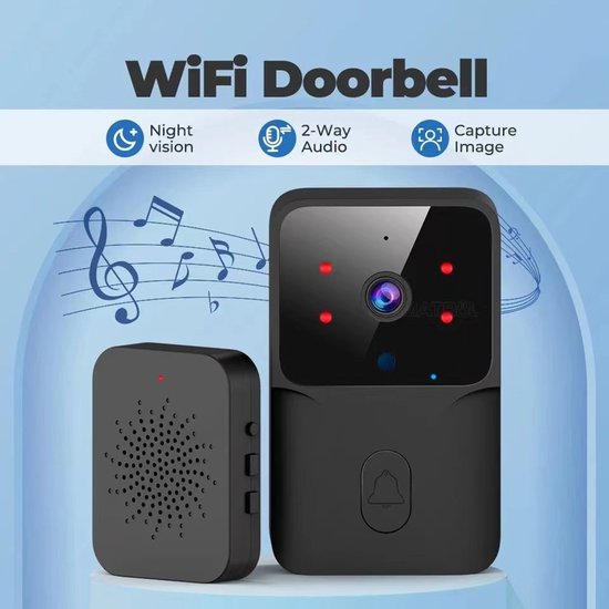 Zichtbare deurbel WIFI draadloze deurbel hd smart home intercom deurbel, zwart van Merkloos