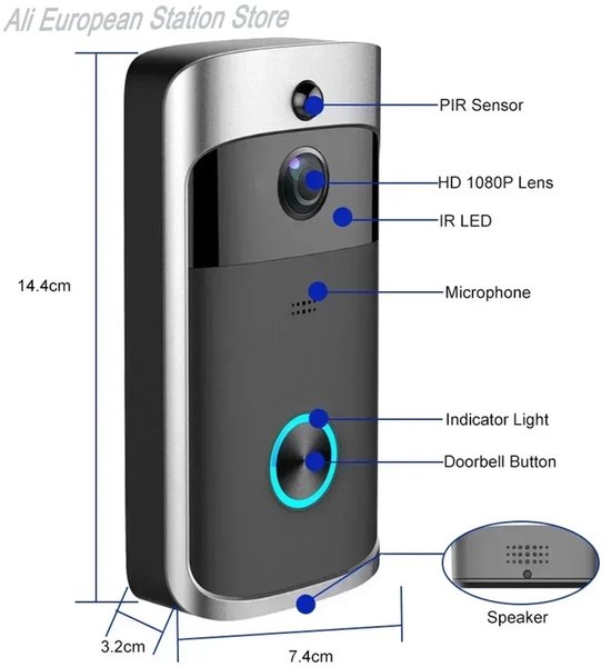Zolara Deurbel met camera - Slimme deurbel - Draadloos - WiFi deurbel - HD Deurbel - Security doorbell - Zwart van Zolara