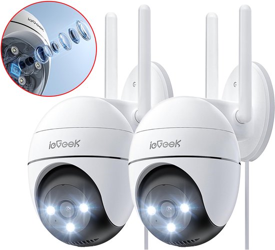 ZS-GQ2 Beveiligingscamera Buiten - 2K HD 3MP - Camerabewaking Met Nachtzicht - Bewakingscamera voor Buiten- Met WiFi en APP - Beveiligingscamerabuiten - 4x Digitale Zoom - Wit - 2 Stuks van Merkloos