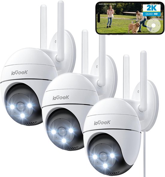 ZS-GQ2 Beveiligingscamera Buiten - 2K HD 3MP - Camerabewaking Met Nachtzicht - Bewakingscamera voor Buiten- Met WiFi en APP - Beveiligingscamerabuiten - 4x Digitale Zoom - Wit - 3 Stuks van Merkloos