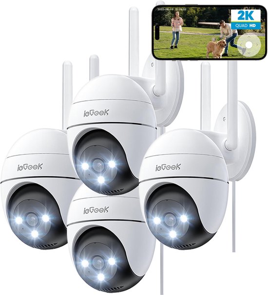 ZS-GQ2 Beveiligingscamera Buiten – 2K HD 3MP - Camerabewaking Met Nachtzicht – Bewakingscamera voor Buiten- Met WiFi en APP - Beveiligingscamerabuiten - 4x Digitale Zoom - Wit - 4 Stuks