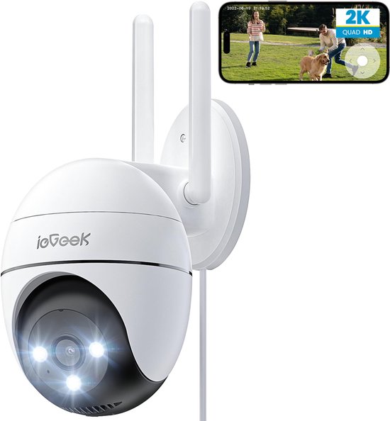 ZS-GQ2 Beveiligingscamera Buiten - 2K HD 3MP - Camerabewaking Met Nachtzicht - Bewakingscamera voor Buiten- Met WiFi en APP - Beveiligingscamerabuiten - 4x Digitale Zoom - Wit van Merkloos