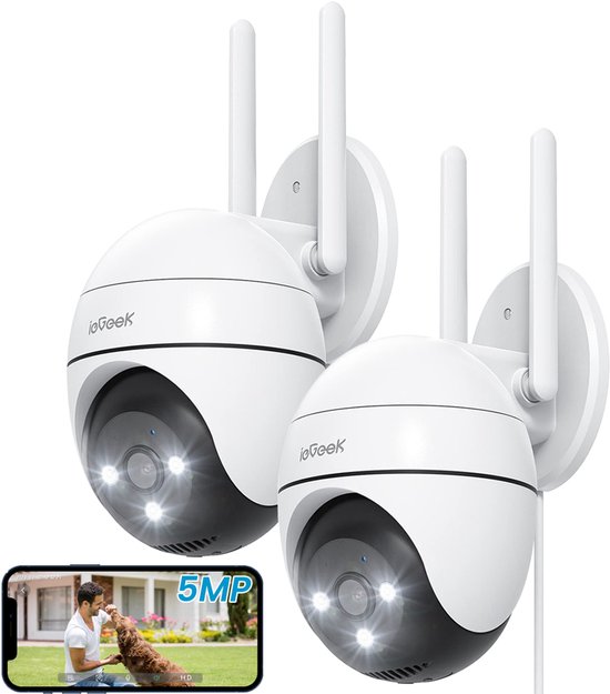 ZS-GQ4 Camerabewaking – 3K HD 5MPx Beveiligingscamera Buiten - Buiten Camera Met Nachtzicht – Buitencamera - Bewakingscamera voor Buiten- Met WiFi en APP - 360° horizontaal & 130° verticaal - Wit - 2 Stuks van Merkloos