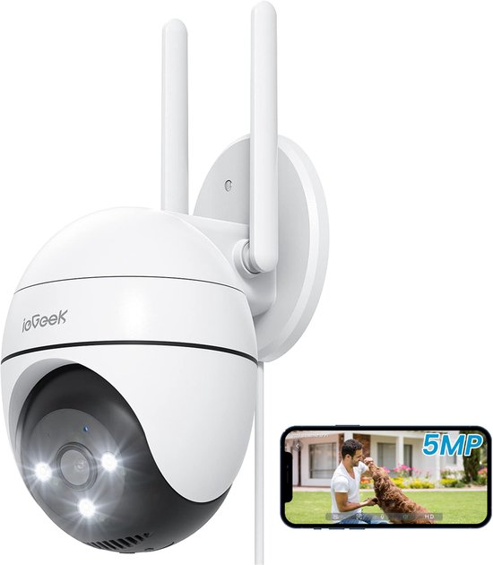 ZS-GQ4 Camerabewaking – 3K HD 5MPx Beveiligingscamera Buiten - Buiten Camera Met Nachtzicht – Buitencamera - Bewakingscamera voor Buiten- Met WiFi en APP - 360° horizontaal & 130° verticaal - Wit van Merkloos